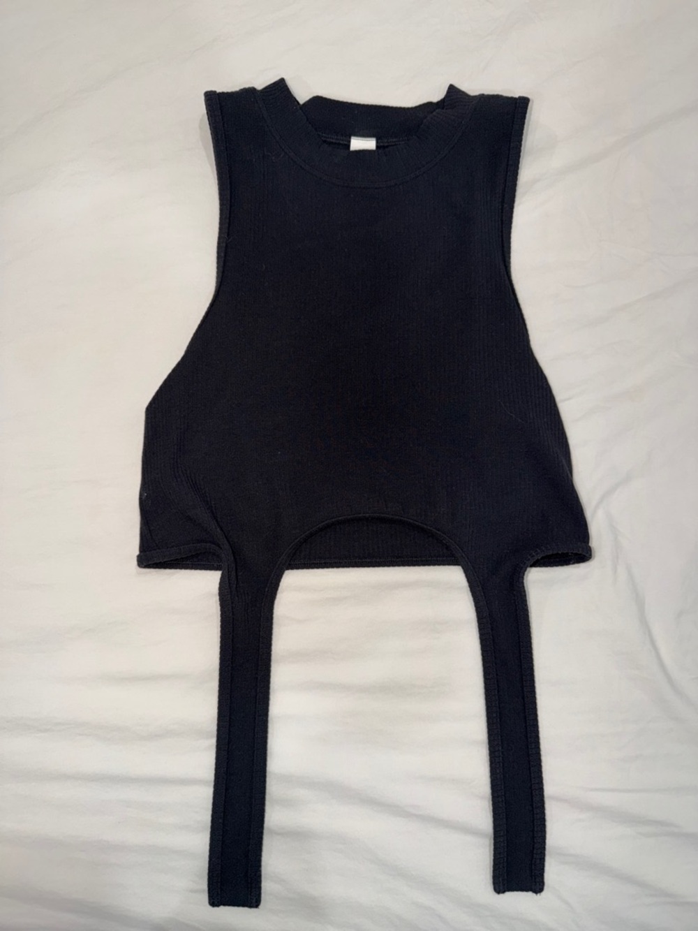 ALO Yoga Black Ribbed Tank with Extended Strap Details